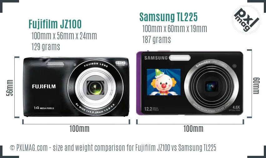 Fujifilm JZ100 vs Samsung TL225 size comparison