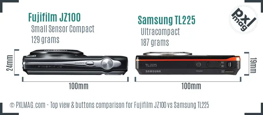 Fujifilm JZ100 vs Samsung TL225 top view buttons comparison