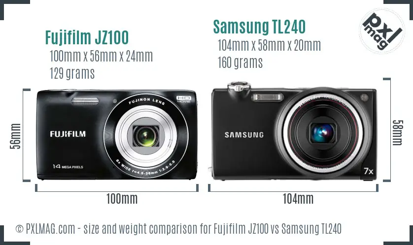 Fujifilm JZ100 vs Samsung TL240 size comparison