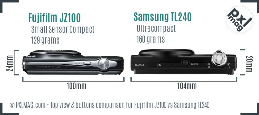 Fujifilm JZ100 vs Samsung TL240 top view buttons comparison