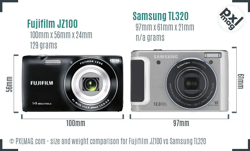 Fujifilm JZ100 vs Samsung TL320 size comparison