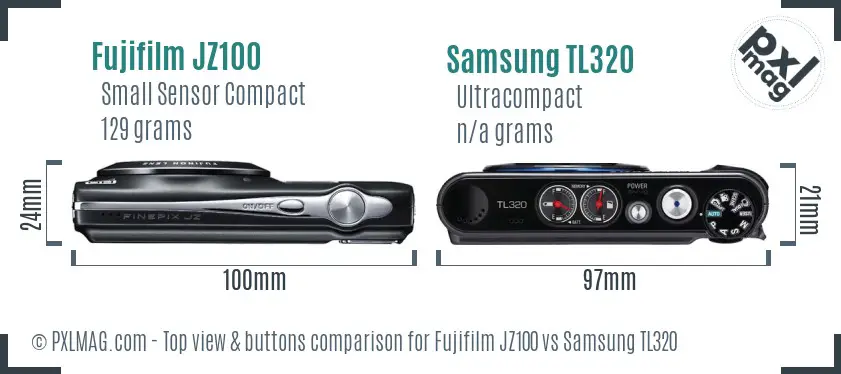 Fujifilm JZ100 vs Samsung TL320 top view buttons comparison