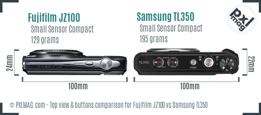 Fujifilm JZ100 vs Samsung TL350 top view buttons comparison