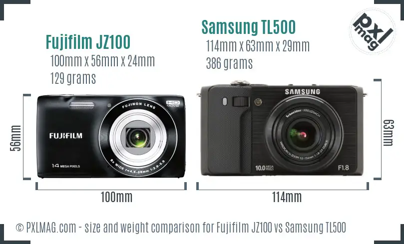 Fujifilm JZ100 vs Samsung TL500 size comparison