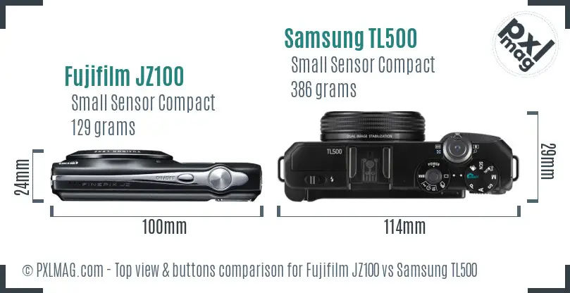 Fujifilm JZ100 vs Samsung TL500 top view buttons comparison