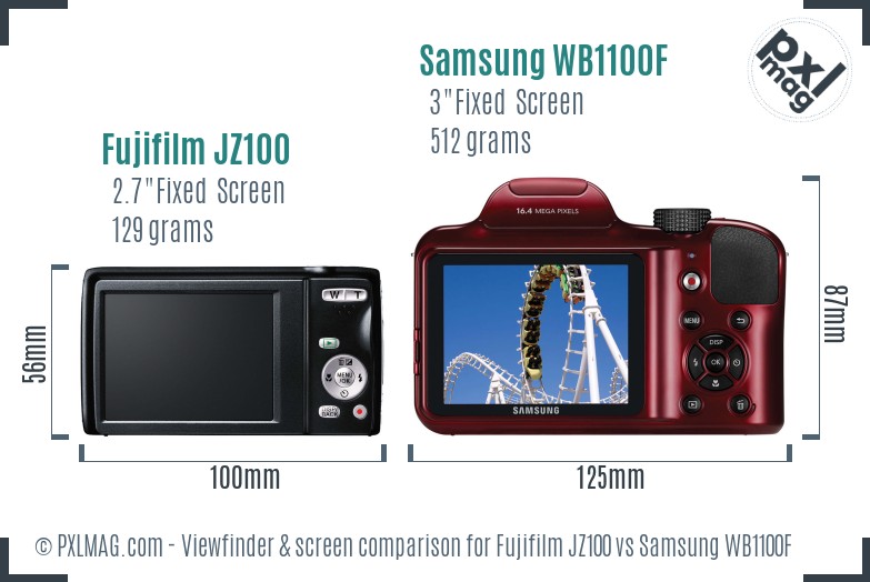 Fujifilm JZ100 vs Samsung WB1100F Screen and Viewfinder comparison