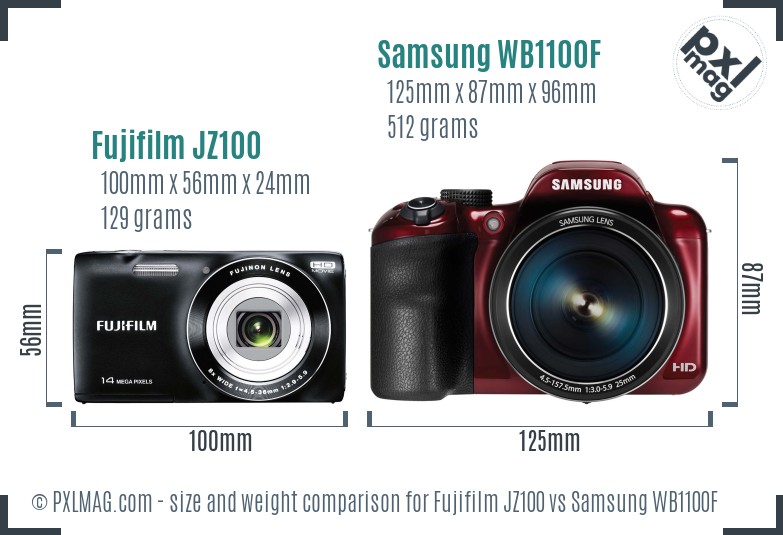 Fujifilm JZ100 vs Samsung WB1100F size comparison Fujifilm JZ100 vs Samsung WB1100F size comparison