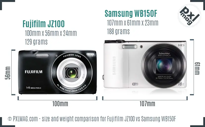 Fujifilm JZ100 vs Samsung WB150F size comparison Fujifilm JZ100 vs Samsung WB150F size comparison