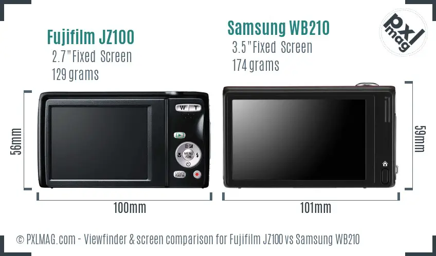 Fujifilm JZ100 vs Samsung WB210 Screen and Viewfinder comparison