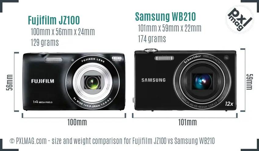 Fujifilm JZ100 vs Samsung WB210 size comparison