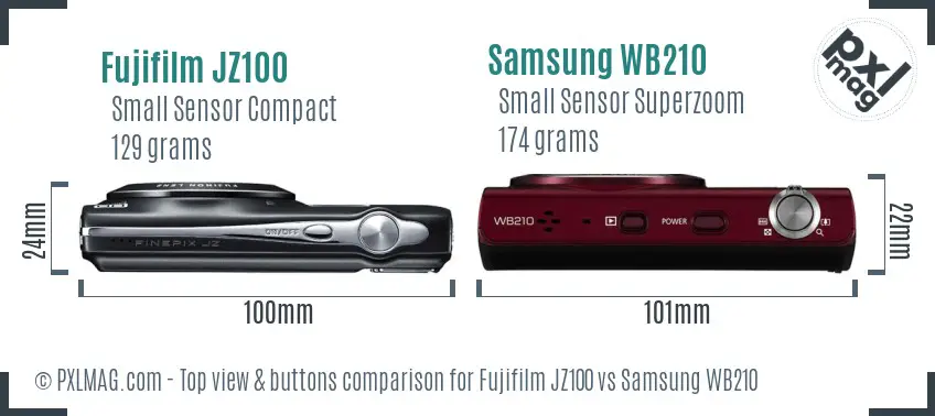 Fujifilm JZ100 vs Samsung WB210 top view buttons comparison