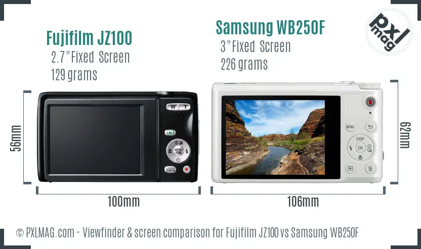 Fujifilm JZ100 vs Samsung WB250F Screen and Viewfinder comparison
