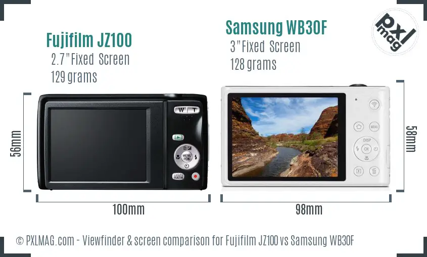 Fujifilm JZ100 vs Samsung WB30F Screen and Viewfinder comparison