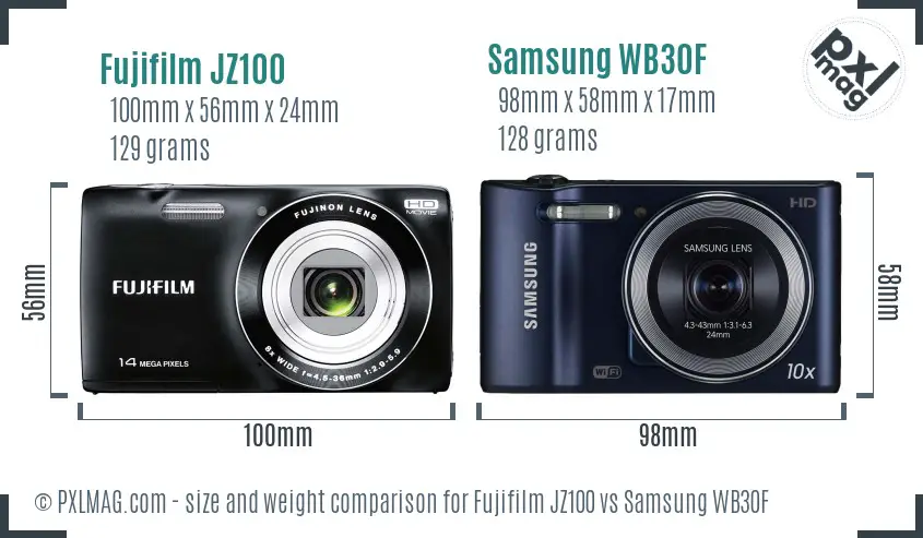 Fujifilm JZ100 vs Samsung WB30F size comparison