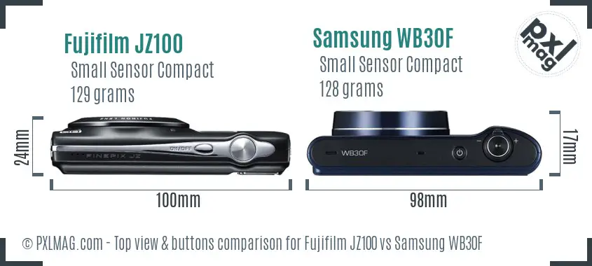 Fujifilm JZ100 vs Samsung WB30F top view buttons comparison