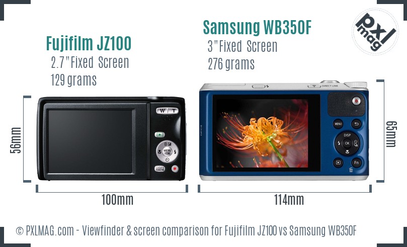 Fujifilm JZ100 vs Samsung WB350F Screen and Viewfinder comparison