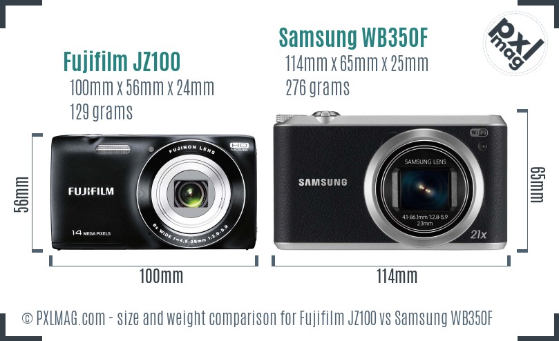 Fujifilm JZ100 vs Samsung WB350F size comparison