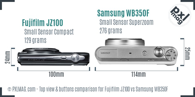 Fujifilm JZ100 vs Samsung WB350F top view buttons comparison