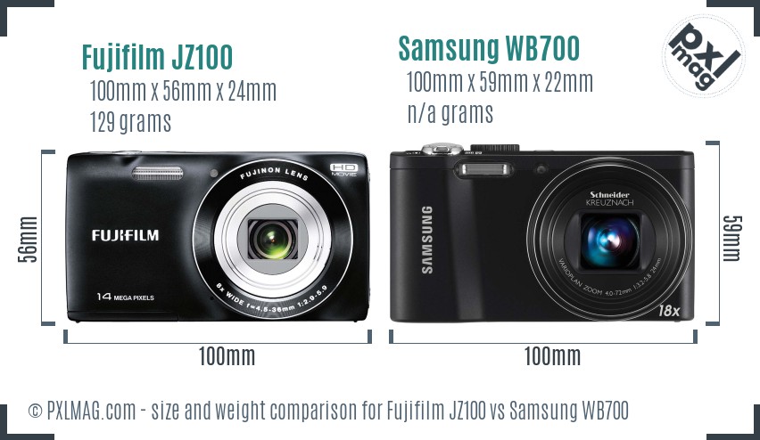 Fujifilm JZ100 vs Samsung WB700 size comparison