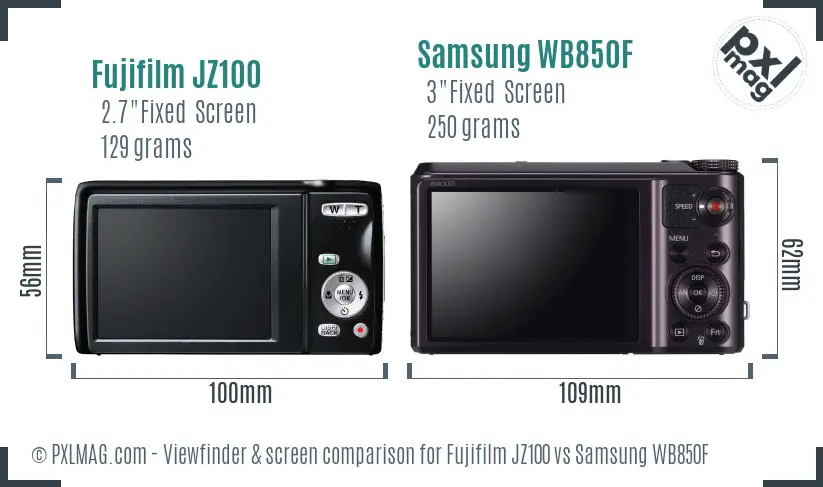 Fujifilm JZ100 vs Samsung WB850F Screen and Viewfinder comparison Fujifilm JZ100 vs Samsung WB850F Screen and Viewfinder comparison