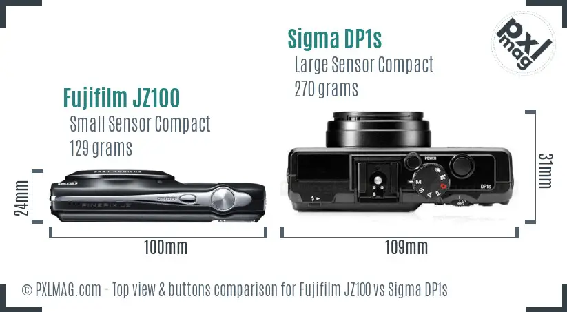 Fujifilm JZ100 vs Sigma DP1s top view buttons comparison