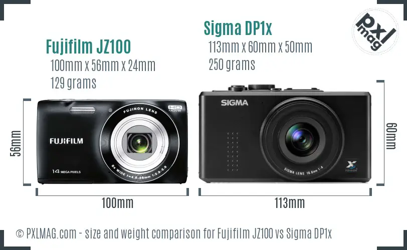 Fujifilm JZ100 vs Sigma DP1x size comparison