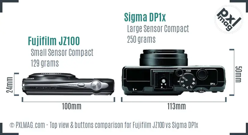 Fujifilm JZ100 vs Sigma DP1x top view buttons comparison