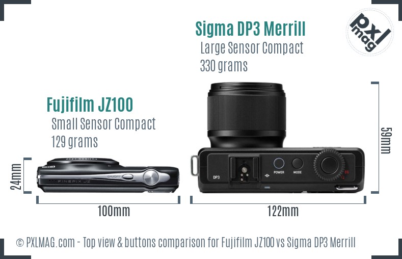 Fujifilm JZ100 vs Sigma DP3 Merrill top view buttons comparison