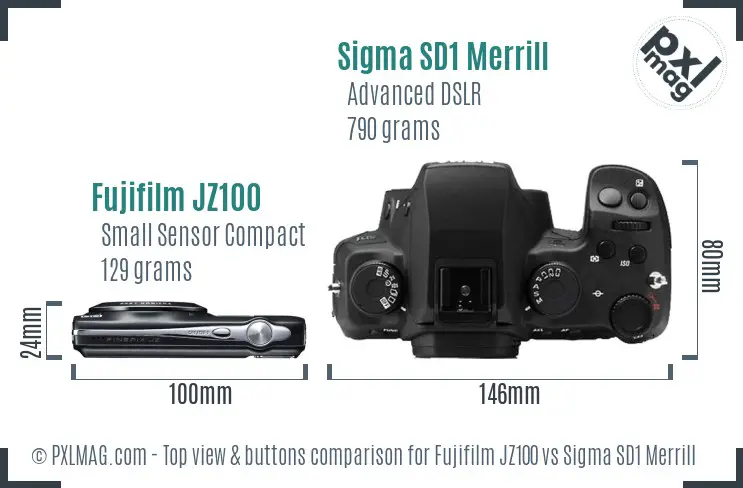 Fujifilm JZ100 vs Sigma SD1 Merrill top view buttons comparison Fujifilm JZ100 vs Sigma SD1 Merrill top view buttons comparison