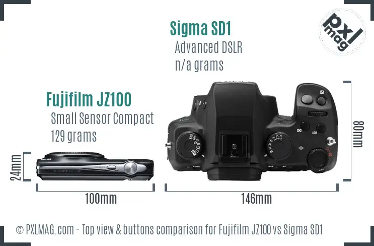 Fujifilm JZ100 vs Sigma SD1 top view buttons comparison