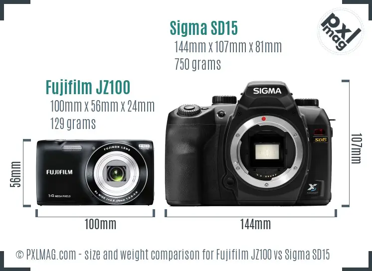 Fujifilm JZ100 vs Sigma SD15 size comparison