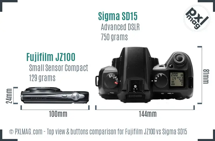 Fujifilm JZ100 vs Sigma SD15 top view buttons comparison