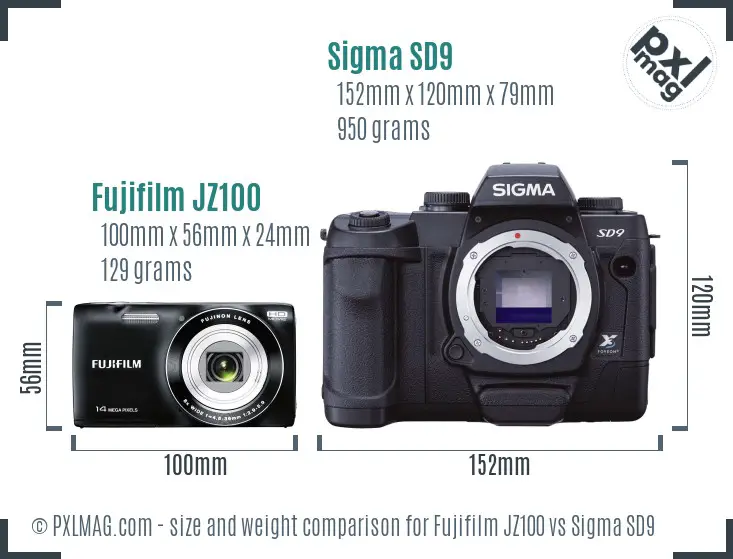 Fujifilm JZ100 vs Sigma SD9 size comparison