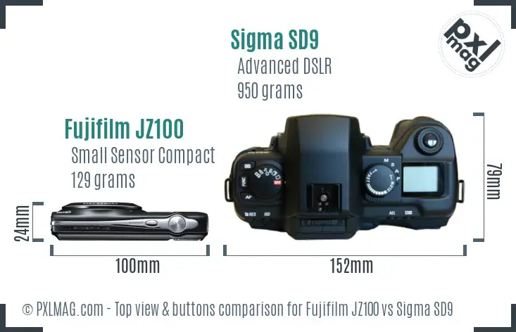 Fujifilm JZ100 vs Sigma SD9 top view buttons comparison