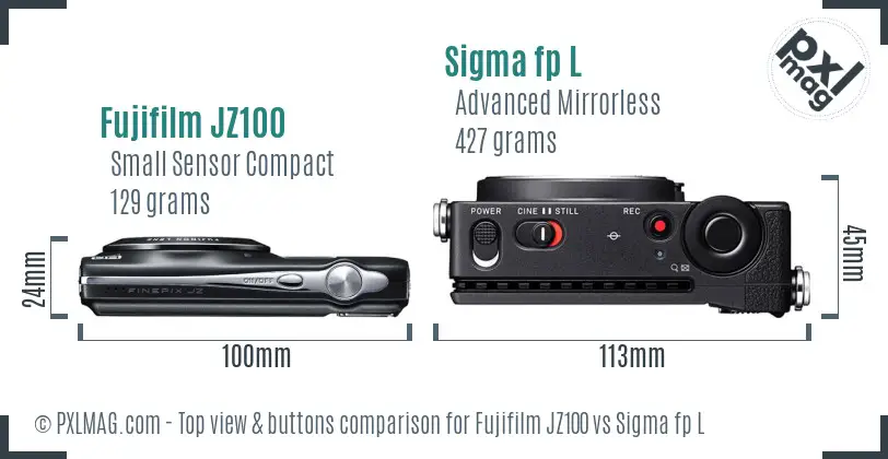Fujifilm JZ100 vs Sigma fp L top view buttons comparison