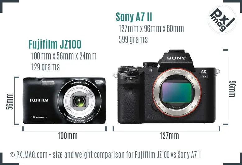 Fujifilm JZ100 vs Sony A7 II size comparison