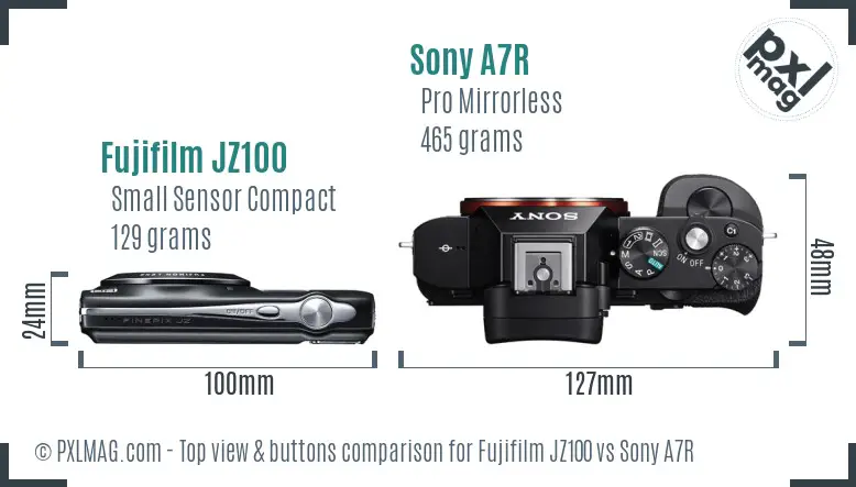 Fujifilm JZ100 vs Sony A7R top view buttons comparison