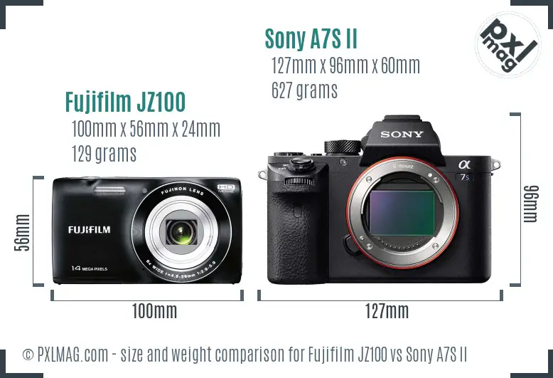 Fujifilm JZ100 vs Sony A7S II size comparison