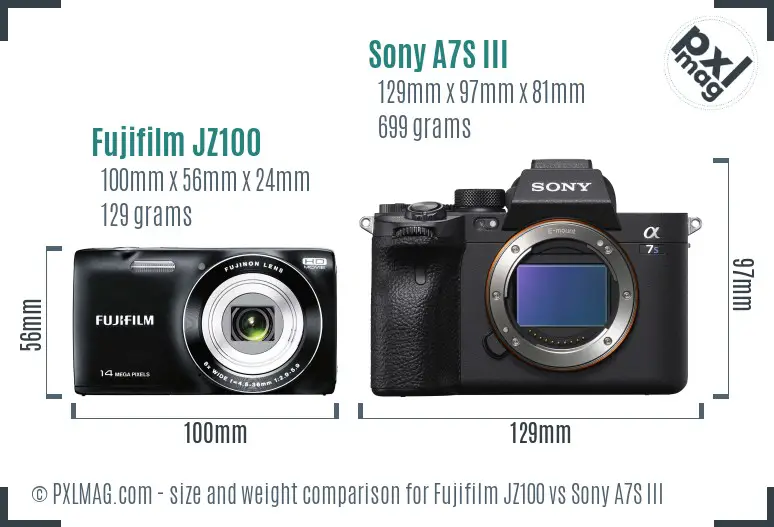 Fujifilm JZ100 vs Sony A7S III size comparison