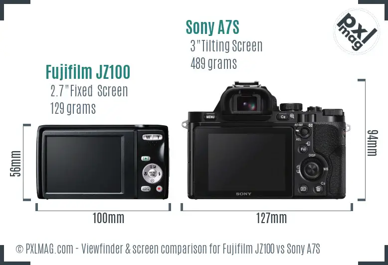 Fujifilm JZ100 vs Sony A7S Screen and Viewfinder comparison