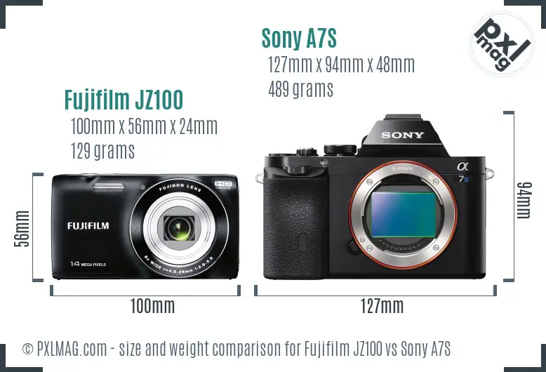 Fujifilm JZ100 vs Sony A7S size comparison
