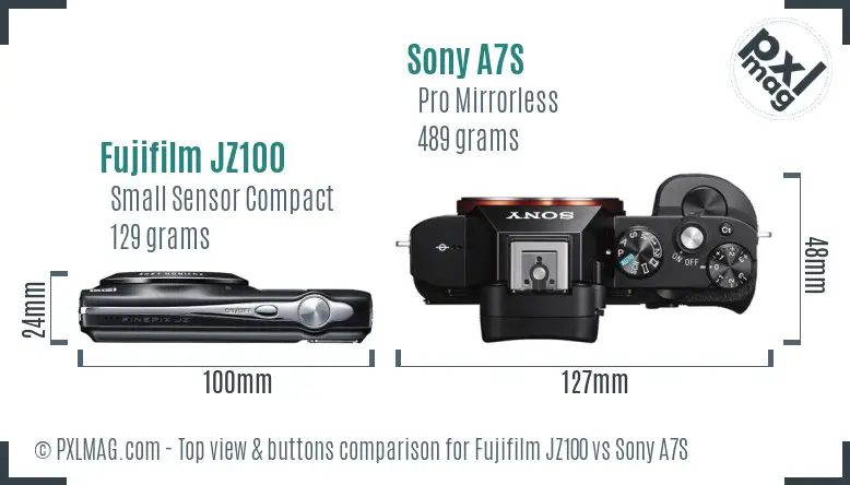Fujifilm JZ100 vs Sony A7S top view buttons comparison
