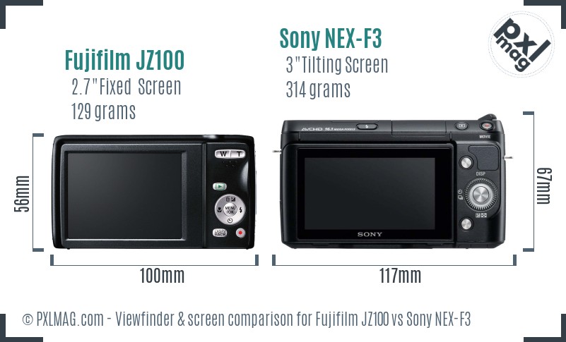 Fujifilm JZ100 vs Sony NEX-F3 Screen and Viewfinder comparison