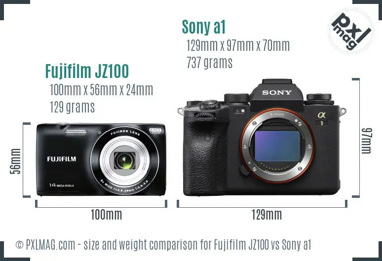 Fujifilm JZ100 vs Sony a1 size comparison