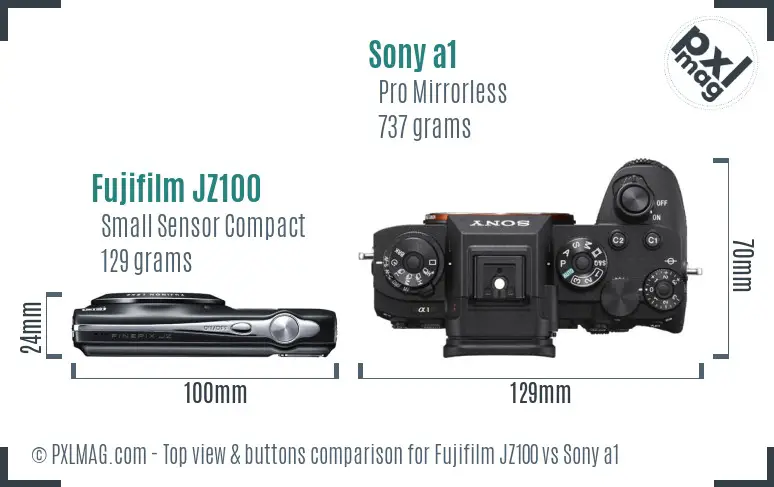 Fujifilm JZ100 vs Sony a1 top view buttons comparison