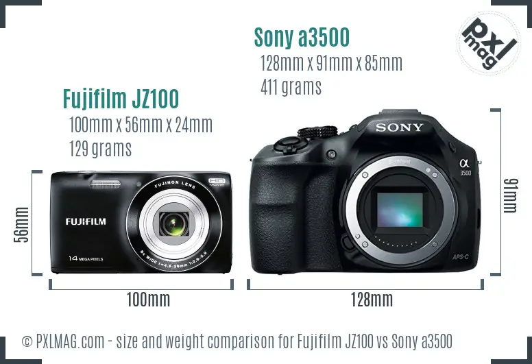 Fujifilm JZ100 vs Sony a3500 size comparison