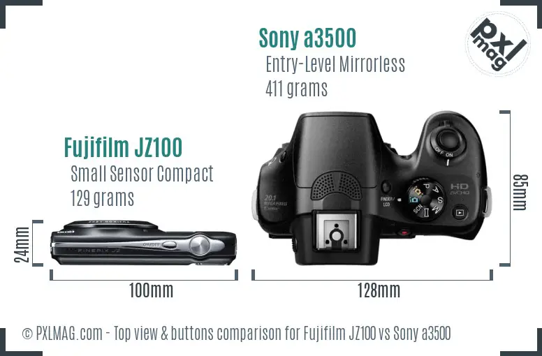 Fujifilm JZ100 vs Sony a3500 top view buttons comparison