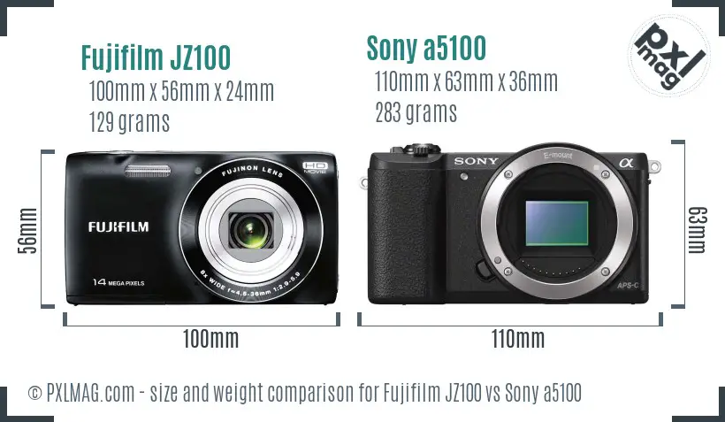 Fujifilm JZ100 vs Sony a5100 size comparison