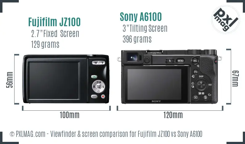Fujifilm JZ100 vs Sony A6100 Screen and Viewfinder comparison