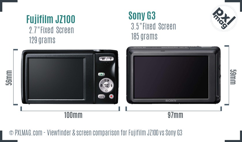 Fujifilm JZ100 vs Sony G3 Screen and Viewfinder comparison